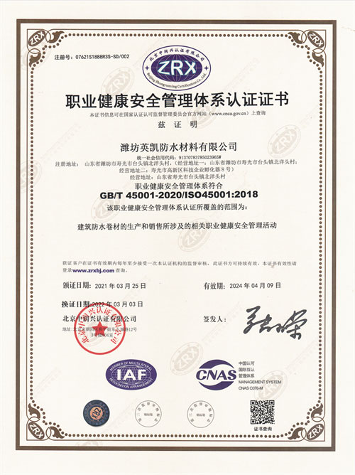 職業(yè)健康安全管理體系認(rèn)證證書(shū)